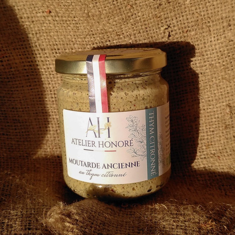 Moutarde à l'ancienne bio au thym citronné de l'Atelier Honoré